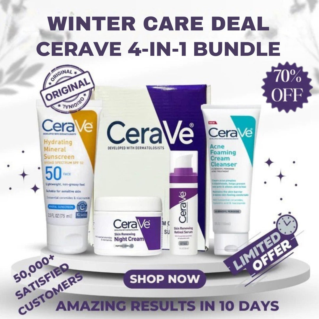 CeraVe 4 in 1 deal box - Includes Cleanser, SPF 50 Sunblock, Whitening Night Cream & Retinol Serum