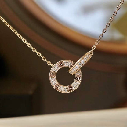 [Radiant Gem]¯LOVE 7.6MM NECKLACE ROSE GOLD AND SILVER  FULL DIAMOND