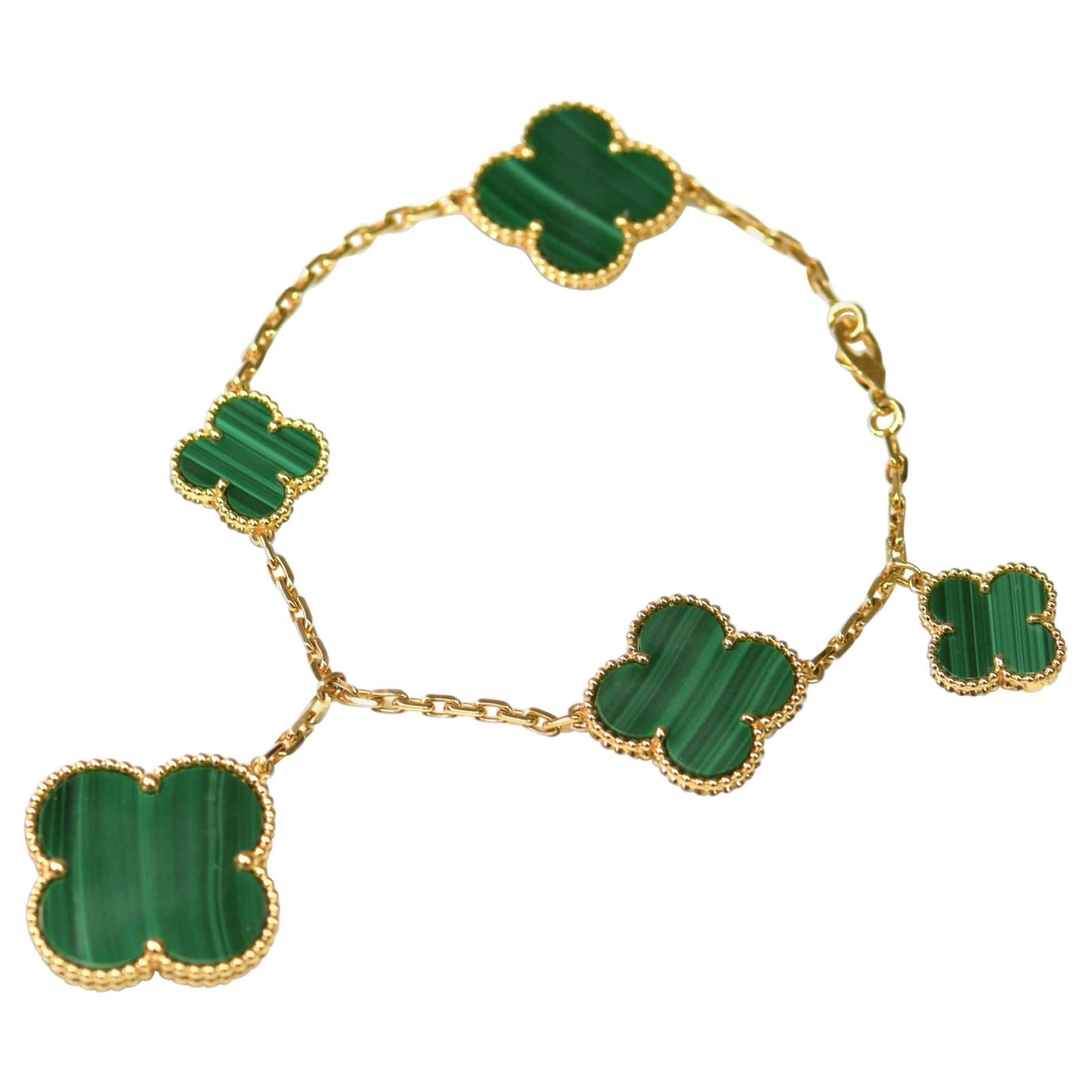 [Radiant Gem]¯MAGIC CLOVER MALACHITE GOLD BRACELET 5 MOTIFS