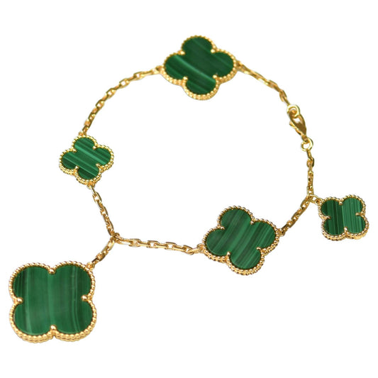 [Radiant Gem]¯MAGIC CLOVER MALACHITE GOLD BRACELET 5 MOTIFS