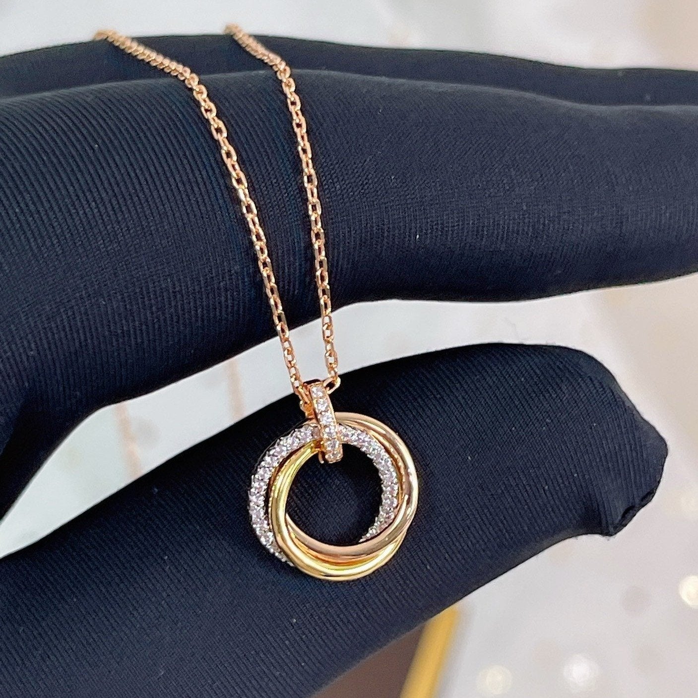 [Radiant Gem]¯TRINITY NECKLACE SILVER GOLD PINK GOLD DIAMONDS