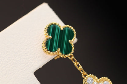 [Radiant Gem]¯CLOVER EARRINGS GOLD MALACHITE DIAMOND 3 MOTIF
