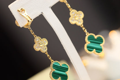 [Radiant Gem]¯CLOVER EARRINGS GOLD MALACHITE DIAMOND 3 MOTIF
