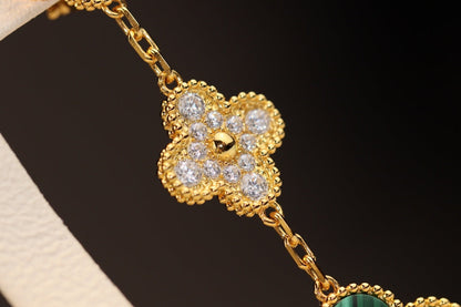 [Radiant Gem]¯CLOVER EARRINGS GOLD MALACHITE DIAMOND 3 MOTIF
