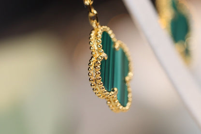 [Radiant Gem]¯CLOVER EARRINGS GOLD MALACHITE DIAMOND 3 MOTIF