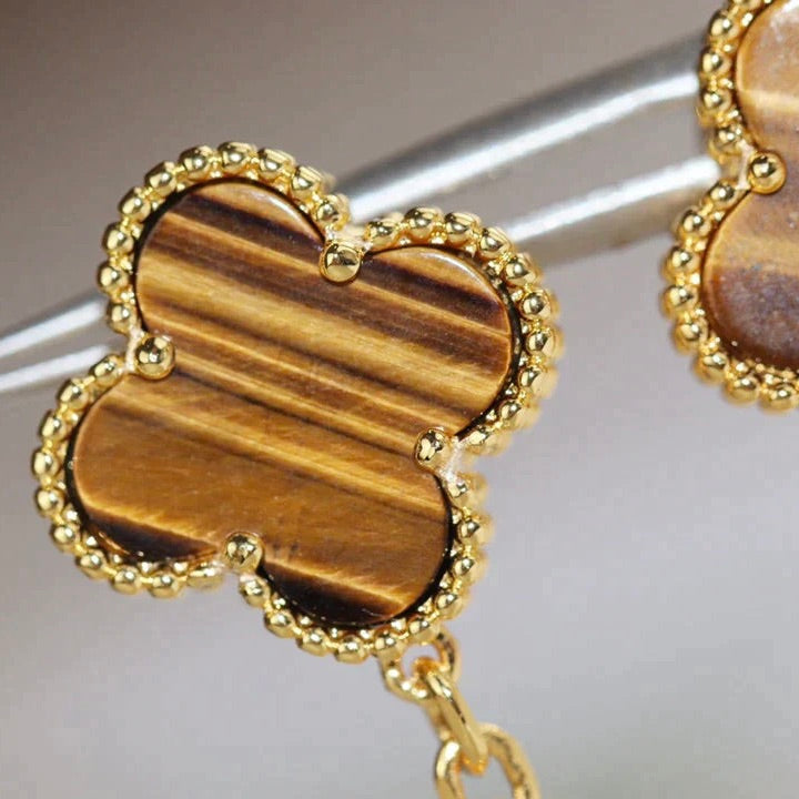 [Radiant Gem]¯CLOVER  2 MOTIF  TIGER EYE CARNELIAN EARRINGS