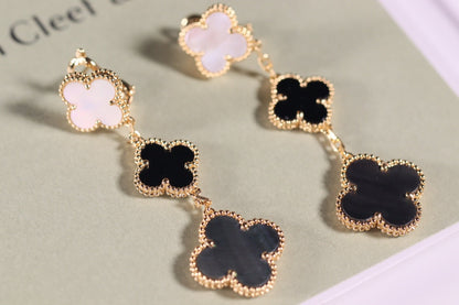 [Radiant Gem]¯CLOVER EARRINGS GOLD ONYX MOP 3 MOTIF