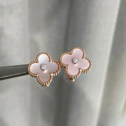 [Radiant Gem]¯CLOVER MEDIUM 1 MOTIFS  PINK MOP DIAMOND EARRINGS