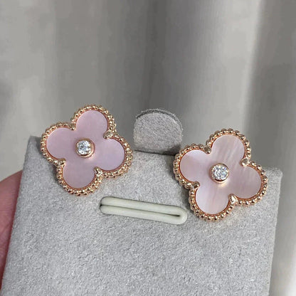 [Radiant Gem]¯CLOVER MEDIUM 1 MOTIFS  PINK MOP DIAMOND EARRINGS