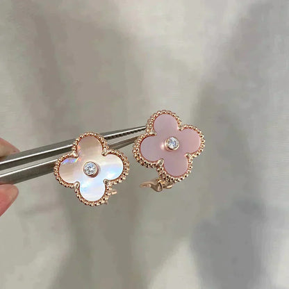 [Radiant Gem]¯CLOVER MEDIUM 1 MOTIFS  PINK MOP DIAMOND EARRINGS