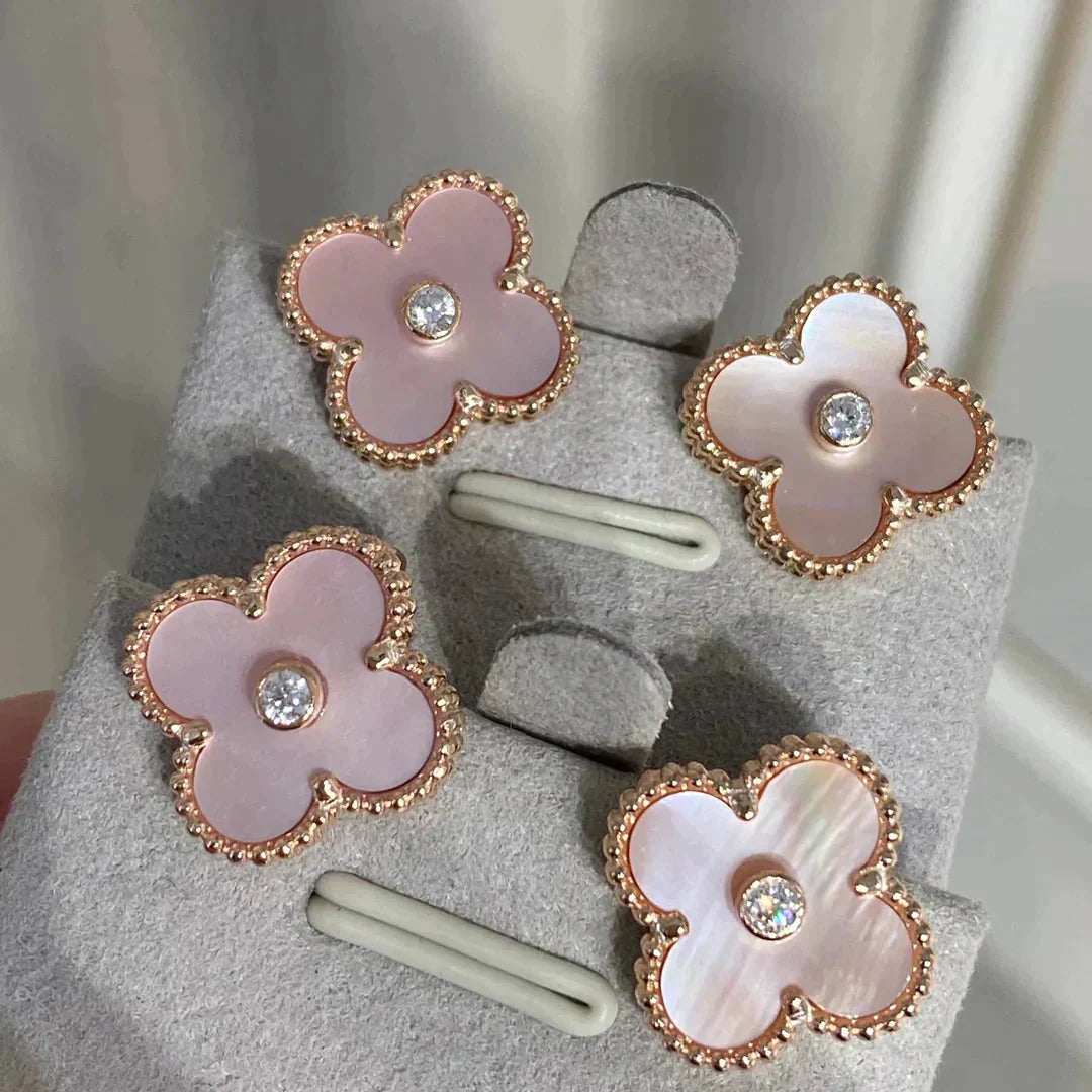 [Radiant Gem]¯CLOVER MEDIUM 1 MOTIFS  PINK MOP DIAMOND EARRINGS