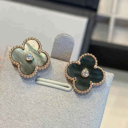 [Radiant Gem]¯CLOVER MEDIUM 1 MOTIFS GRAY MOP  DIAMOND EARRINGS