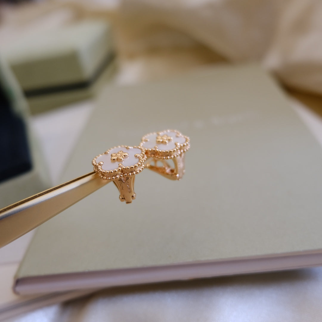 [Radiant Gem]¯LUCKY PINK GOLD WHITE MOP EARRINGS