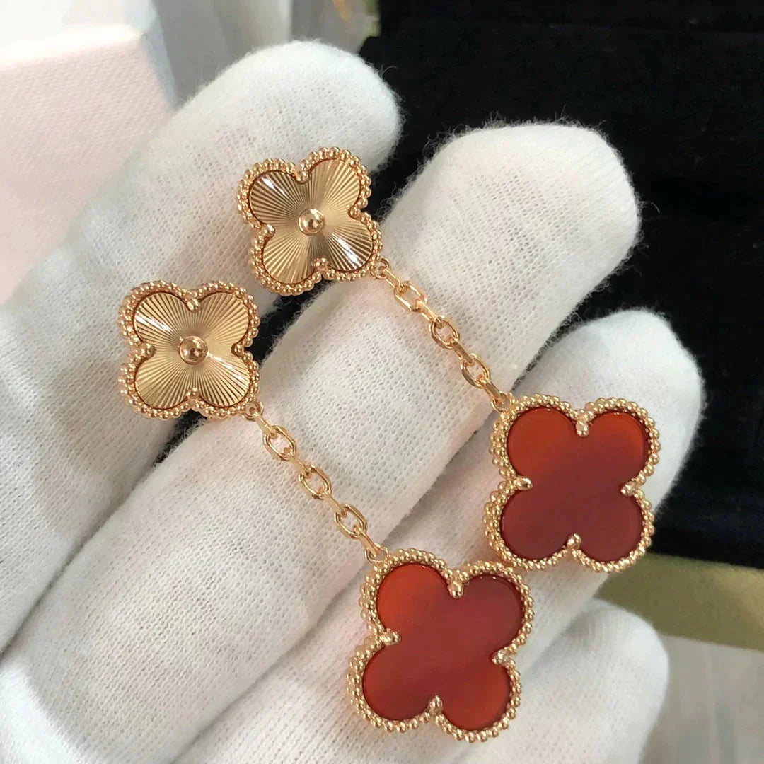 [Radiant Gem]¯CLOVER 2 MOTIF  LASER CARNELIAN EARRINGS