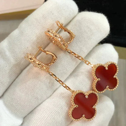 [Radiant Gem]¯CLOVER 2 MOTIF  LASER CARNELIAN EARRINGS
