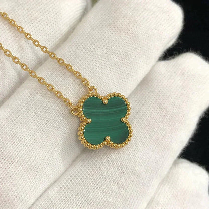 [Radiant Gem]¯CLOVER 15MM MALACHITE SINGLE FLOWER  NECKLACE