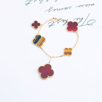 [Radiant Gem]¯CLOVER BRACELET 5 MOTIFS CARNELIAN TIGER EYE