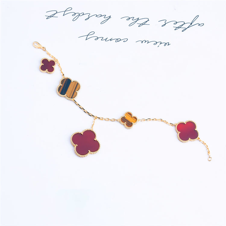 [Radiant Gem]¯CLOVER BRACELET 5 MOTIFS CARNELIAN TIGER EYE