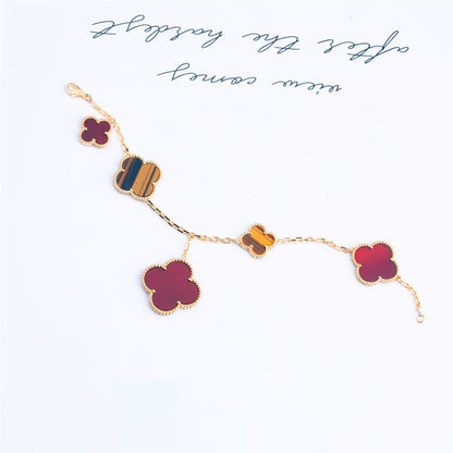 [Radiant Gem]¯CLOVER BRACELET 5 MOTIFS CARNELIAN TIGER EYE