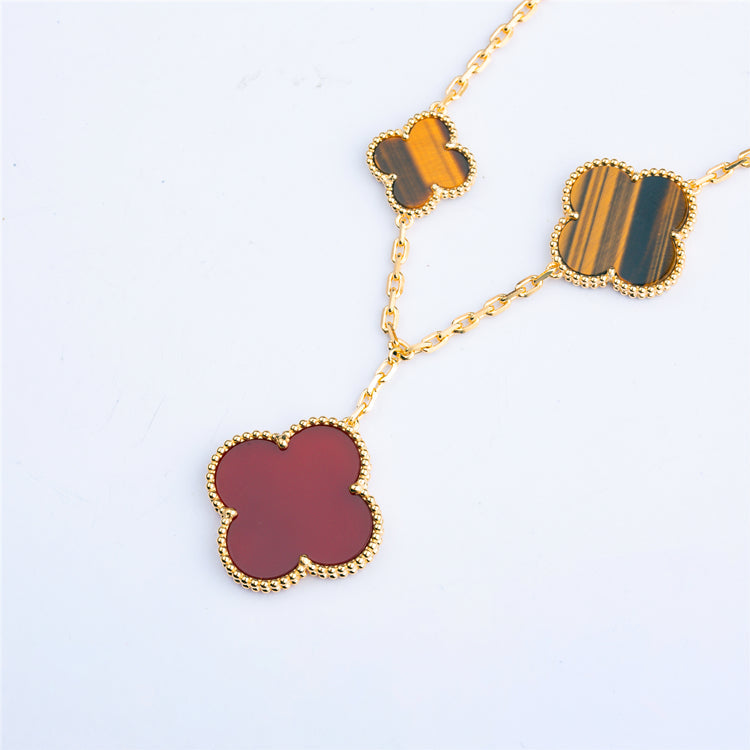 [Radiant Gem]¯CLOVER BRACELET 5 MOTIFS CARNELIAN TIGER EYE