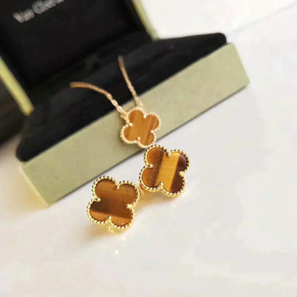 [Radiant Gem]¯CLOVER MEDIUM 1 MOTIFS TIGER EYE EARRINGS