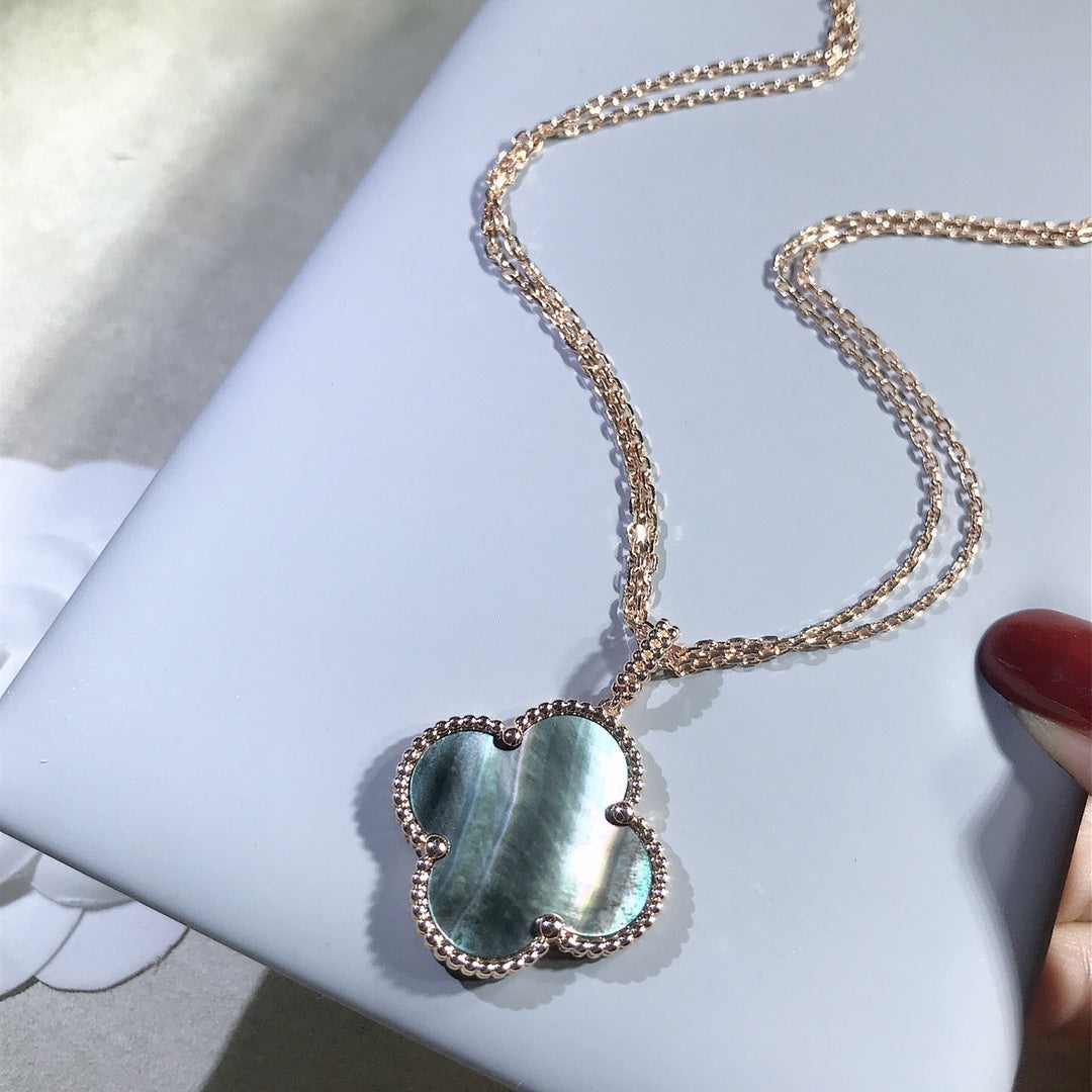 [Radiant Gem]¯CLOVER 25MM GOLD DARK MOP BIG CLOVER NECKLACE