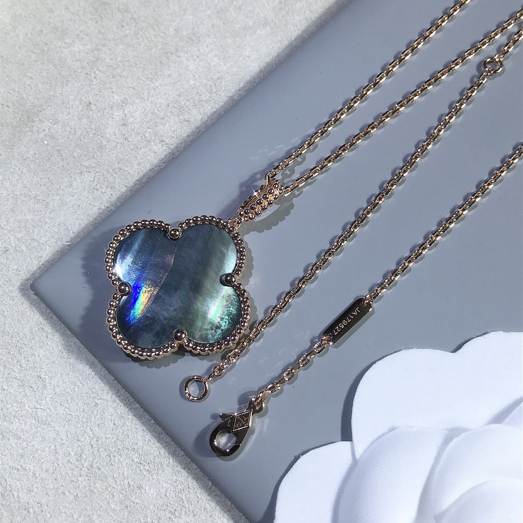 [Radiant Gem]¯CLOVER 25MM GOLD DARK MOP BIG CLOVER NECKLACE