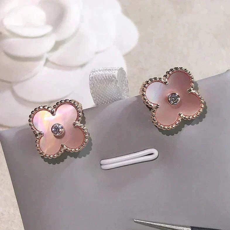 [Radiant Gem]¯CLOVER MEDIUM 1 MOTIFS  PINK MOP DIAMOND EARRINGS