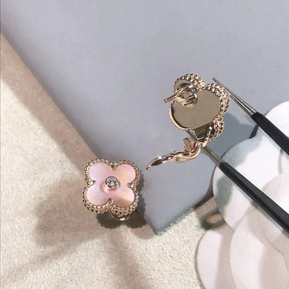 [Radiant Gem]¯CLOVER MEDIUM 1 MOTIFS  PINK MOP DIAMOND EARRINGS