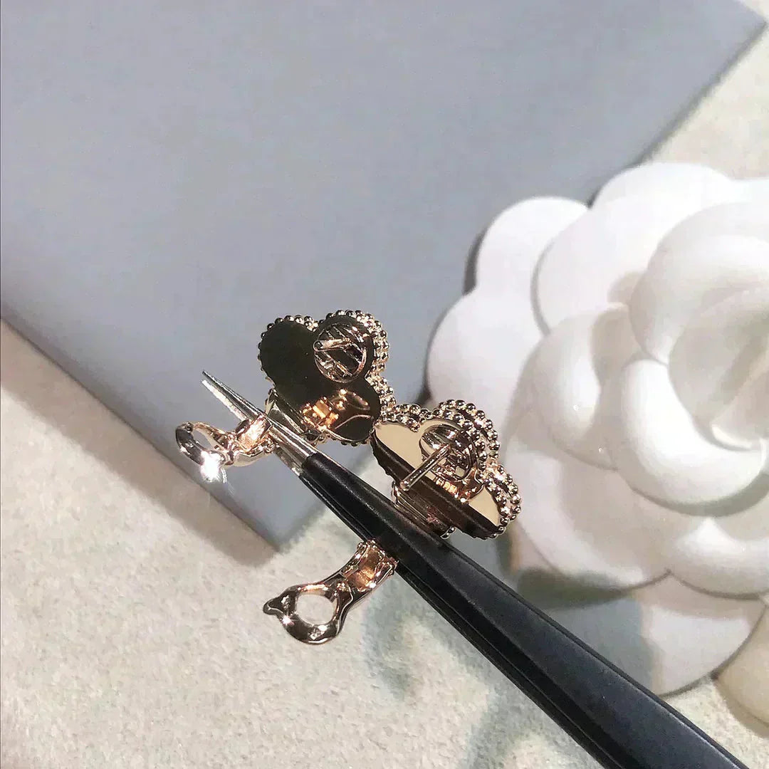 [Radiant Gem]¯CLOVER MEDIUM 1 MOTIFS  PINK MOP DIAMOND EARRINGS