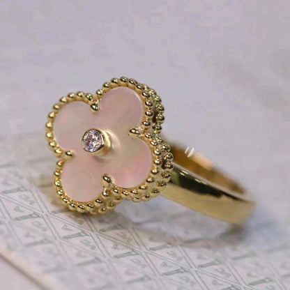 [Radiant Gem]¯CLOVER PINK MOP RING GOLD DIAMOND