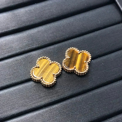 [Radiant Gem]¯CLOVER MEDIUM 1 MOTIFS TIGER EYE EARRINGS