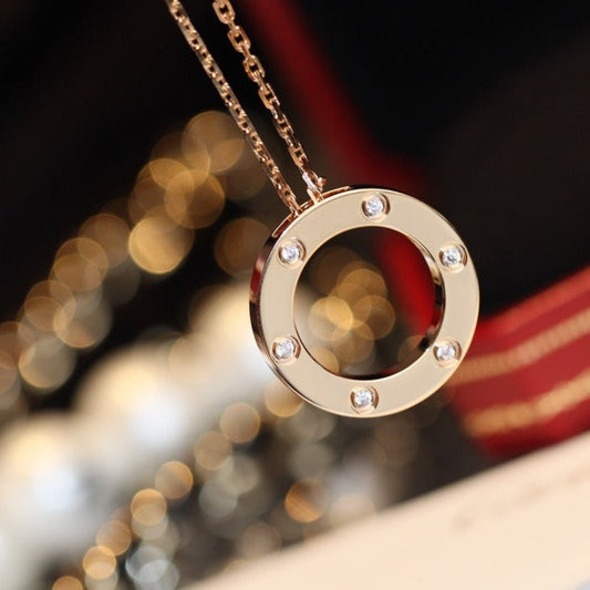 [Radiant Gem]¯LOVE NECKLACE 16MM 6 DIAMONDS PINK GOLD
