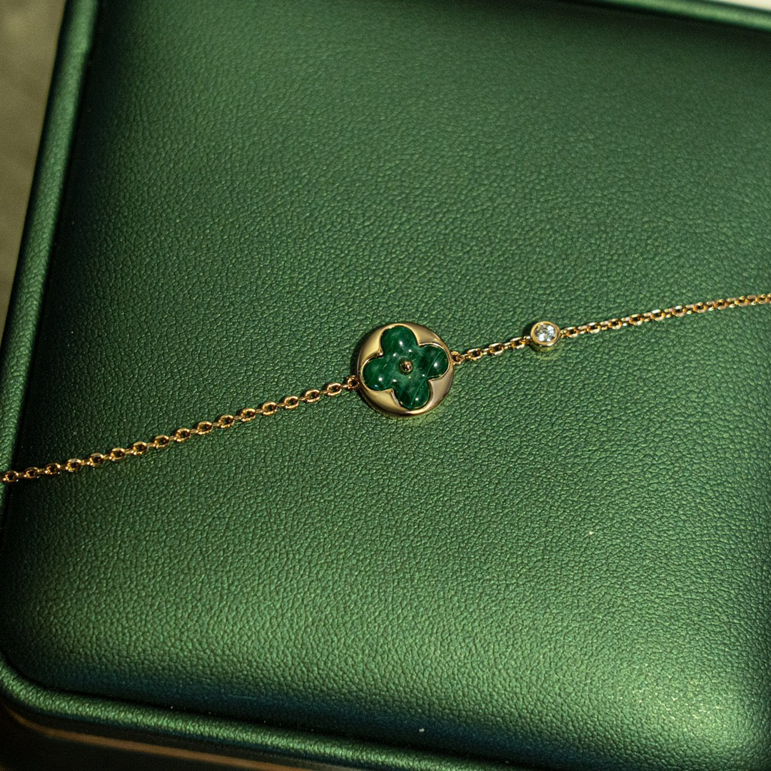 [Radiant Gem]¯SUN MALACHITE 1 DIAMOND PINK GOLD BRACELET