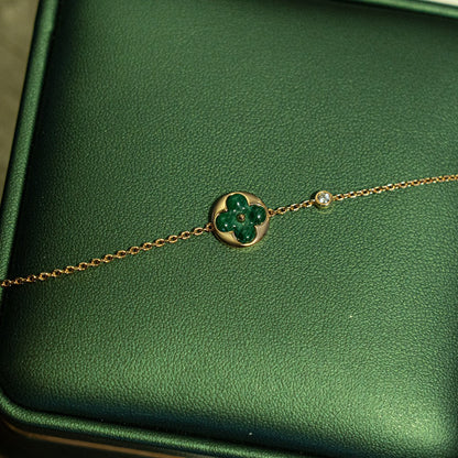 [Radiant Gem]¯SUN MALACHITE 1 DIAMOND PINK GOLD BRACELET