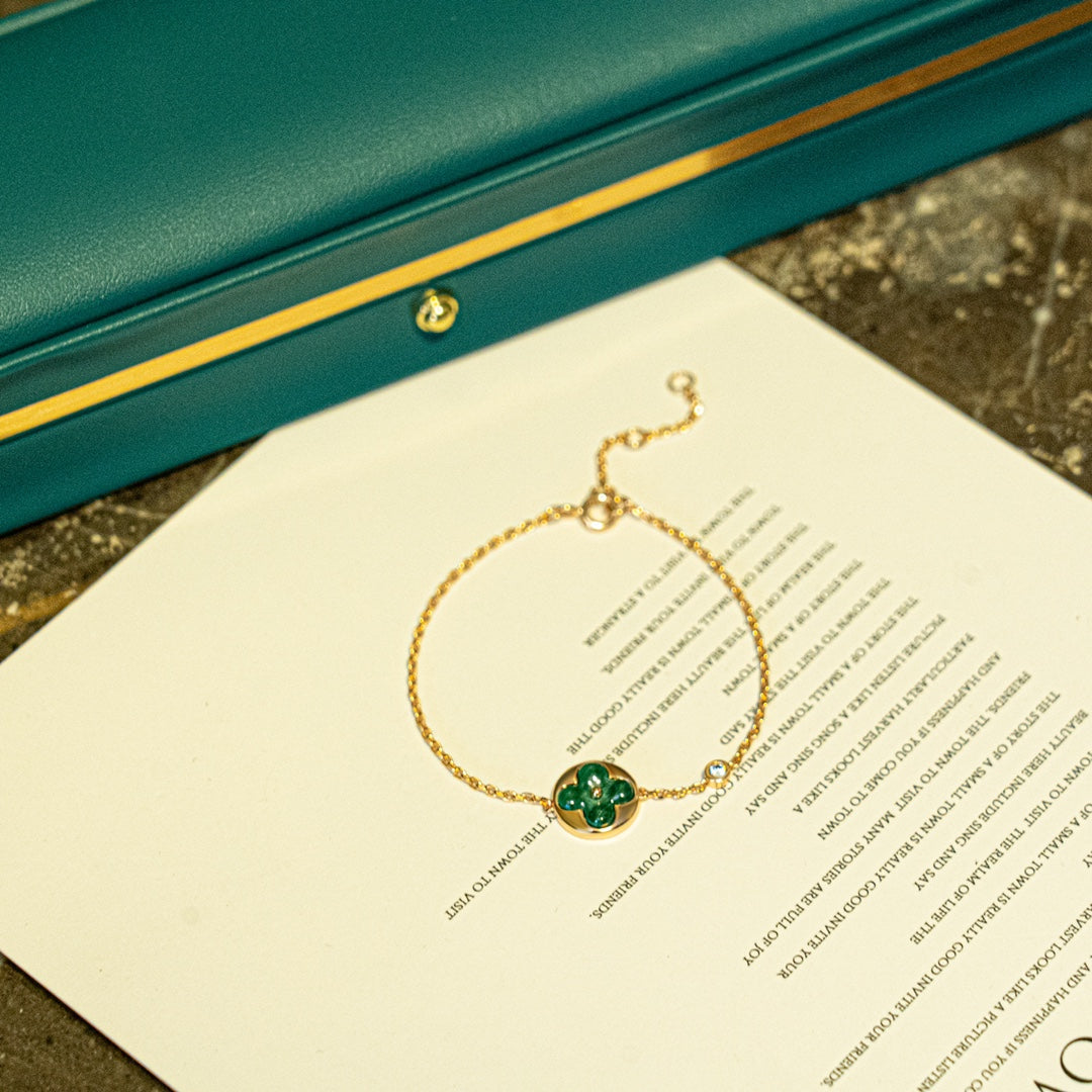 [Radiant Gem]¯SUN MALACHITE 1 DIAMOND PINK GOLD BRACELET
