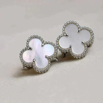 [Radiant Gem]¯CLOVER MEDIUM 1 MOTIFS  WHITE MOP EARRINGS SILVER