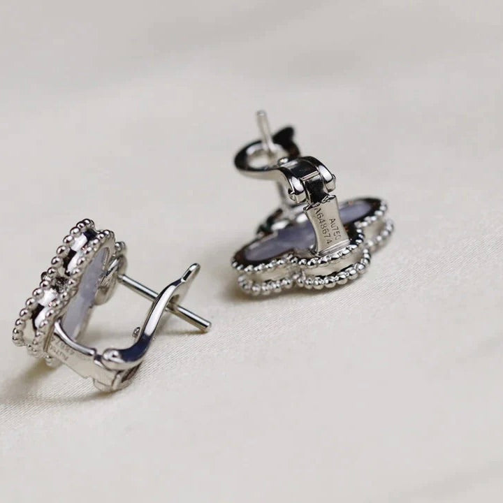 [Radiant Gem]¯CLOVER MEDIUM 1 MOTIFS  WHITE MOP EARRINGS SILVER