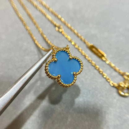 [Radiant Gem]¯CLOVER 15MM BLUE AGATE NECKLACE