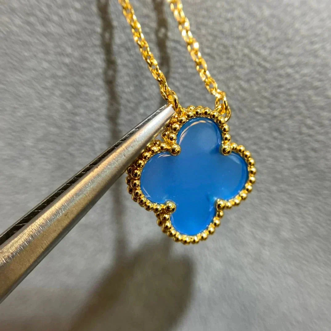 [Radiant Gem]¯CLOVER 15MM BLUE AGATE NECKLACE