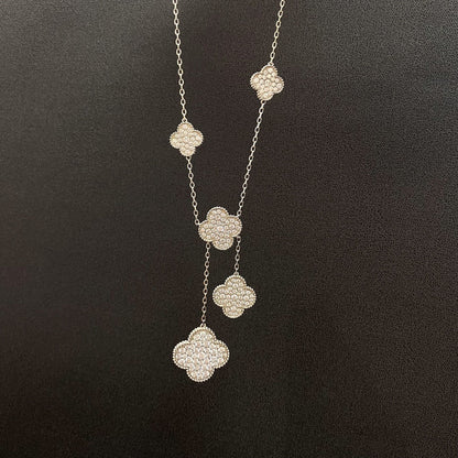 [Radiant Gem]¯CLOVER 5 MOTIFS SILVER DIAMONDS NECKLACE