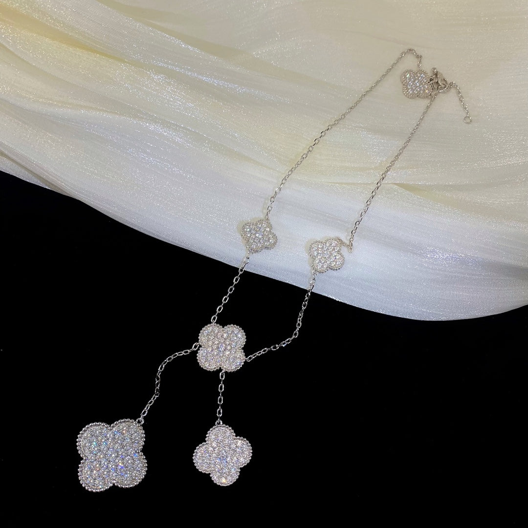 [Radiant Gem]¯CLOVER 5 MOTIFS SILVER DIAMONDS NECKLACE