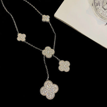[Radiant Gem]¯CLOVER 5 MOTIFS SILVER DIAMONDS NECKLACE