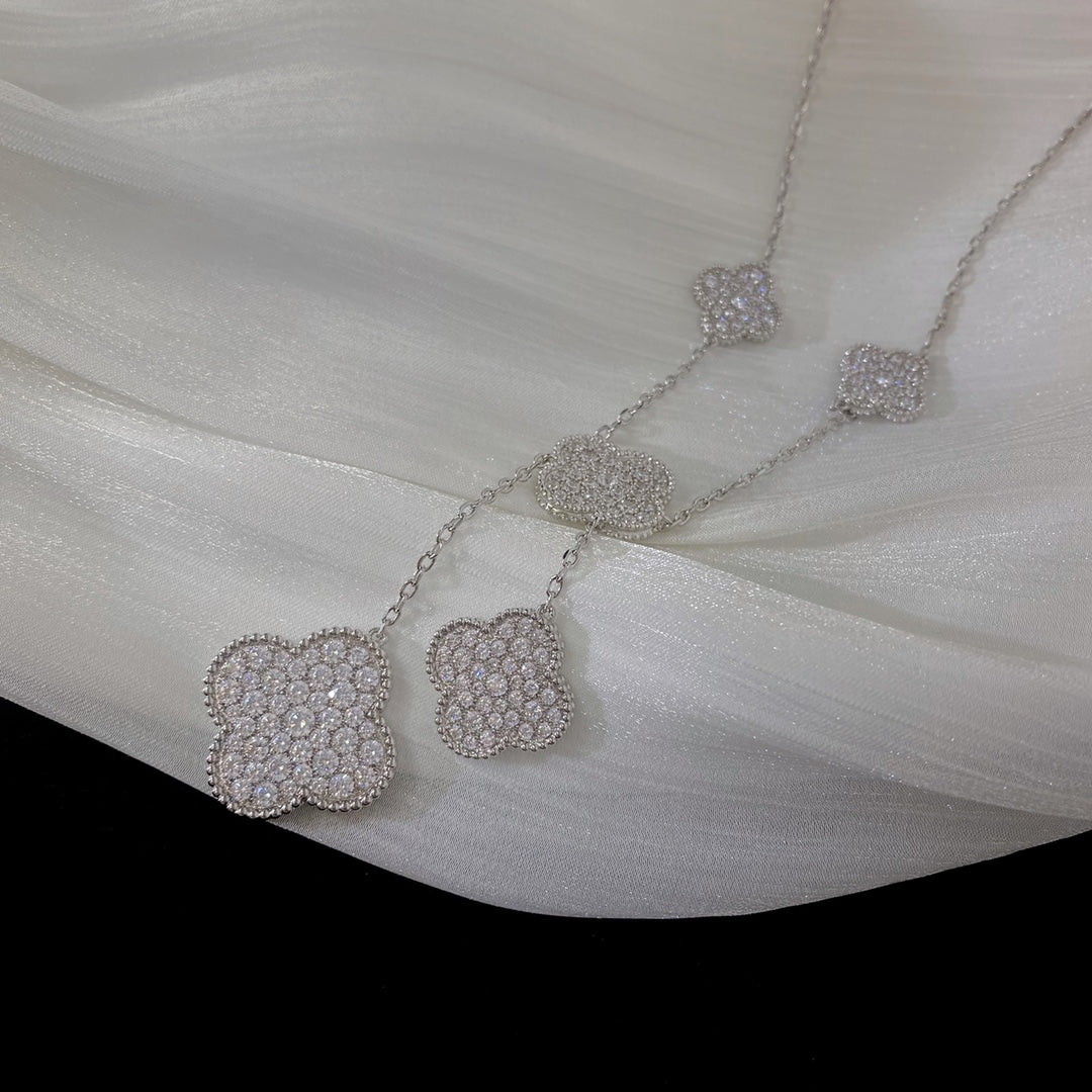 [Radiant Gem]¯CLOVER 5 MOTIFS SILVER DIAMONDS NECKLACE