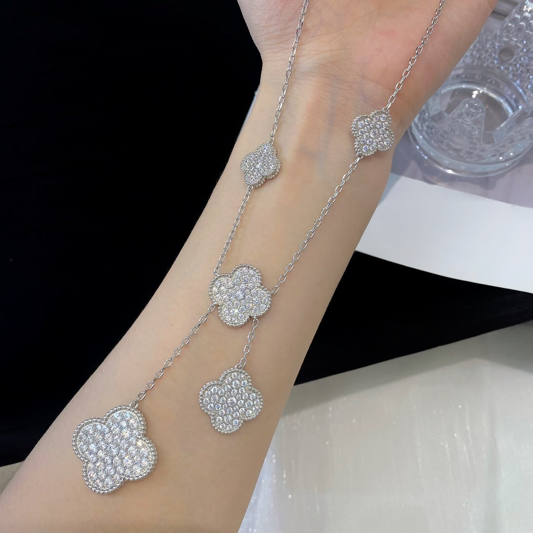 [Radiant Gem]¯CLOVER 5 MOTIFS SILVER DIAMONDS NECKLACE