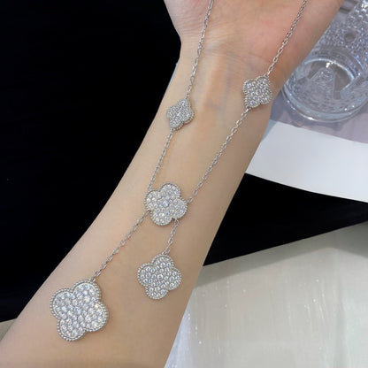 [Radiant Gem]¯CLOVER 5 MOTIFS SILVER DIAMONDS NECKLACE