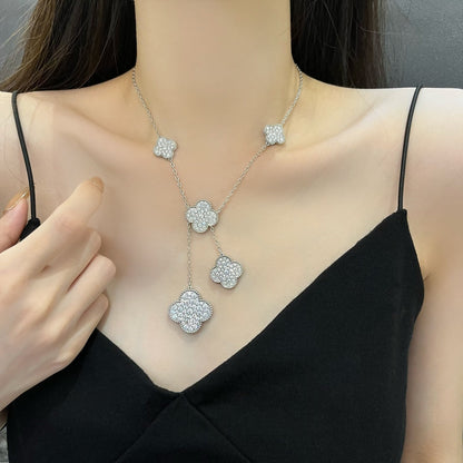 [Radiant Gem]¯CLOVER 5 MOTIFS SILVER DIAMONDS NECKLACE