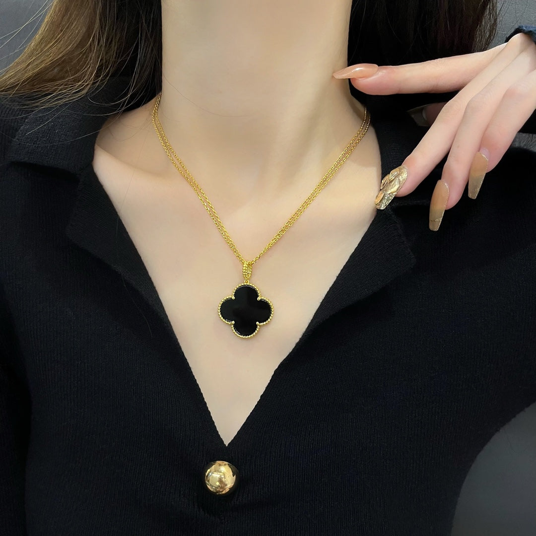 [Radiant Gem]¯CLOVER 25MM NECKLACE GOLD ONYX