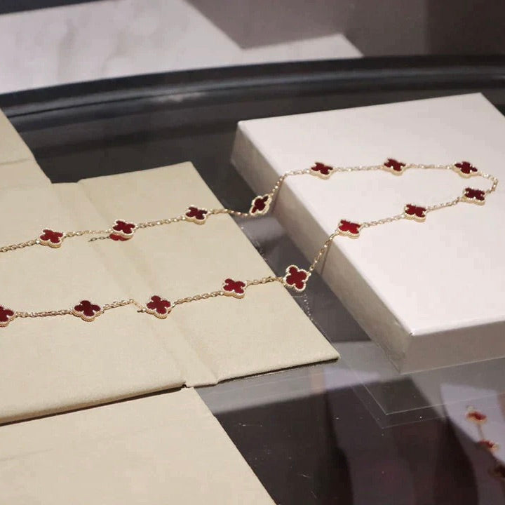 [Radiant Gem]¯CLOVER 20 MOTIFS CARNELIAN NECKLACE