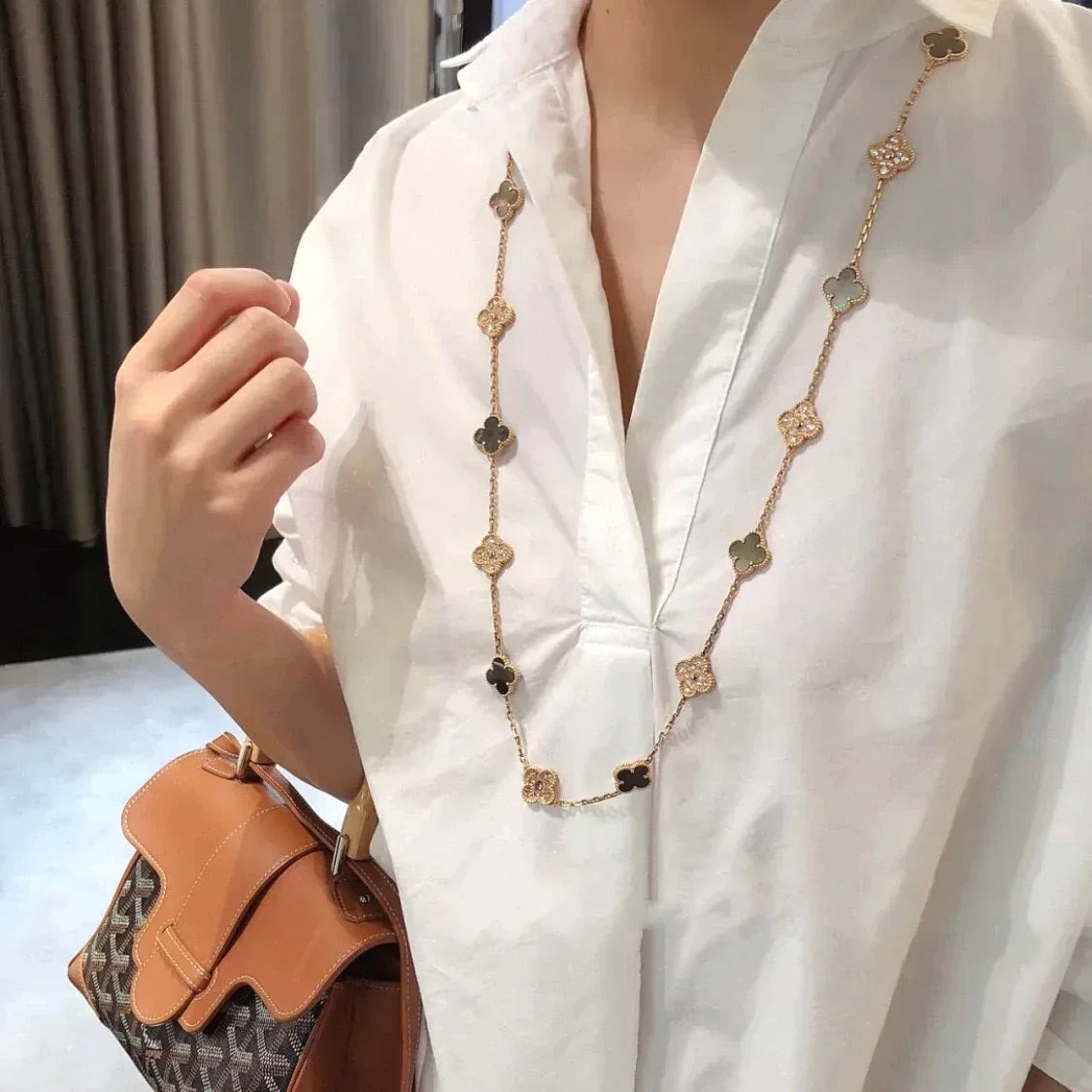 [Radiant Gem]¯CLOVER 20 MOTIFS DARK MOP DIAMOND  NECKLACE